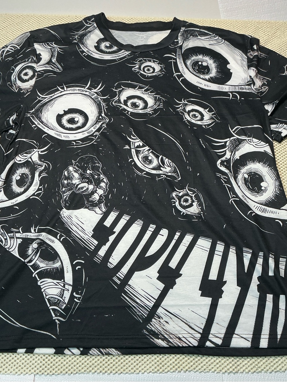 Juno Ito Inspired Horror Manga All Over Print T-Shirt Unisex XL Black White Eyes
